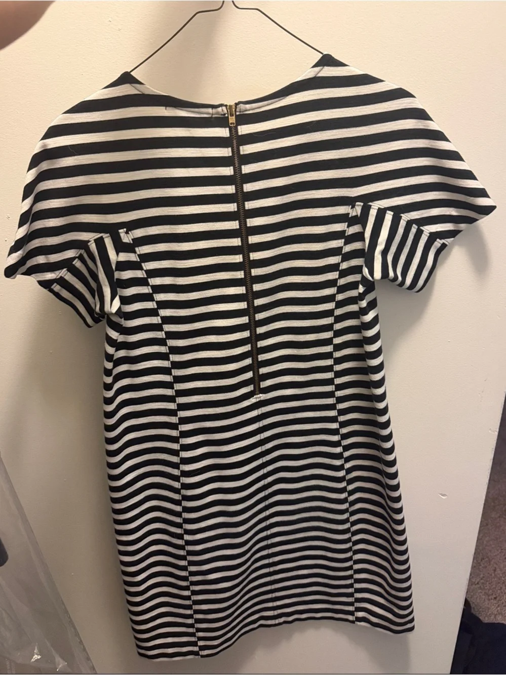 J. Crew Black and White Striped A-Line Dress